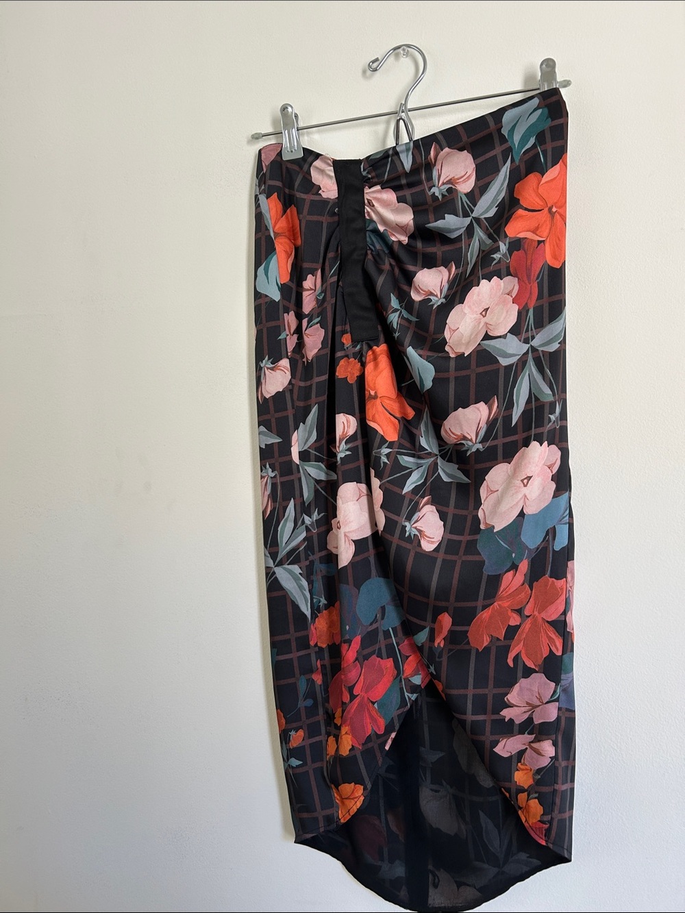 Mango Black Floral High-Low Skirt with Pink & Orange Blooms